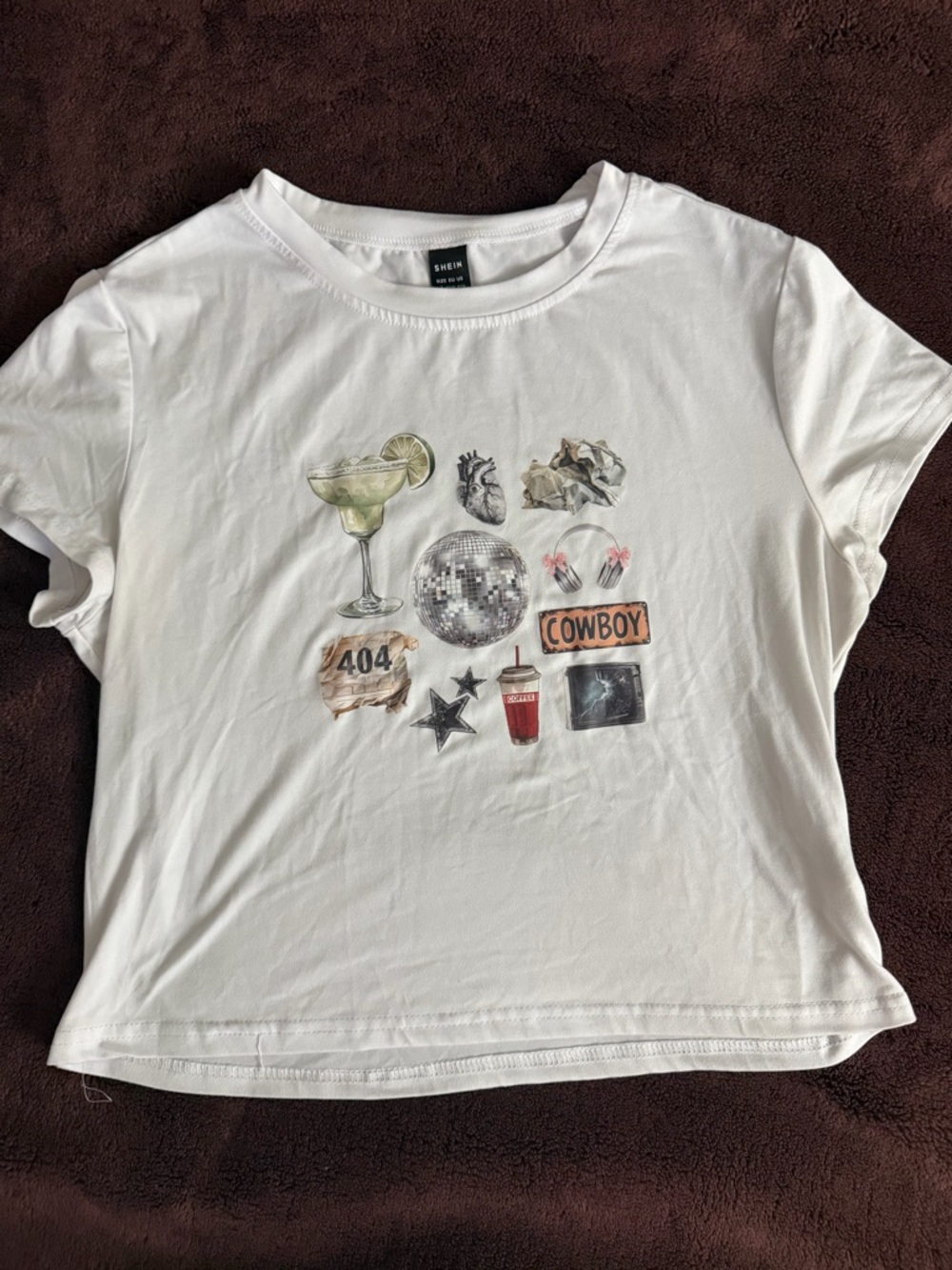SHEIN White Graphic Crop Tee with Lime, Anatomical Heart & Paper Print